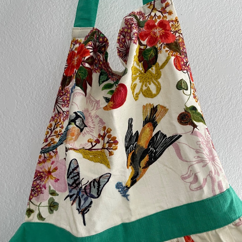 Anthropologie Nathalie Lete Embroidered Apron Woodland Animals Owl Mushrooms - Picture 3 of 10